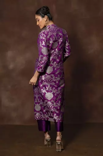 Purple banarsi brocade silk kurta set