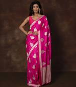 Pink hand woven banarsi silk brocade saree with running blouse