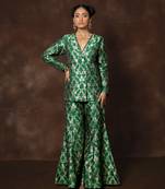Green banarsi silk blazer with gharara pant