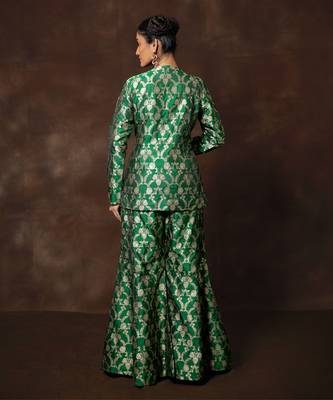 Green banarsi silk blazer with gharara pant 3