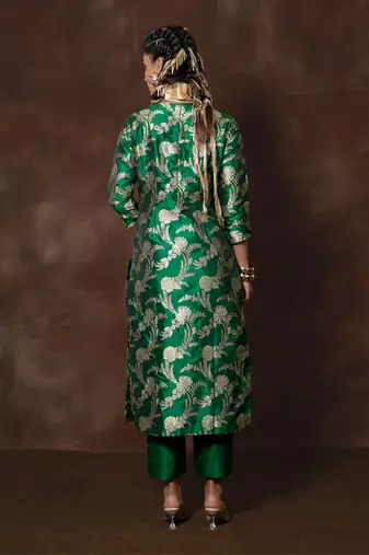 Green banarsi brocade silk kurta set