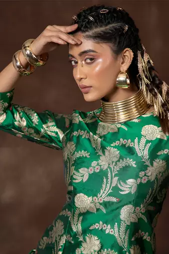 Green banarsi brocade silk kurta set