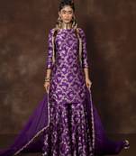 Purple banarsi silk sharara set with organza duppatta
