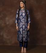 Blue banarsi brocade silk kurta set