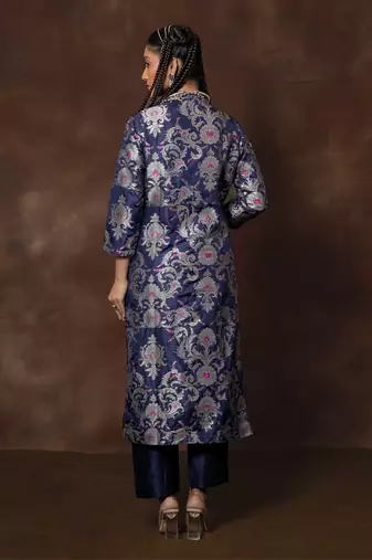 Blue banarsi brocade silk kurta set