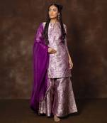 Purple banarsi silk sharara set with organza duppatta