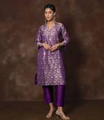 Purple banarsi brocade silk kurta set