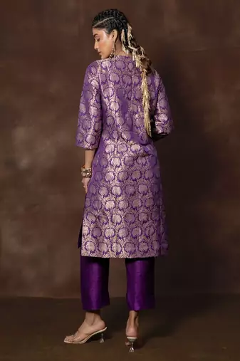 Purple banarsi brocade silk kurta set