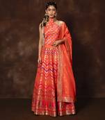 Orange Hand Woven Banarsi Silk Lehenga With Duppatta And Unstitched Blouse