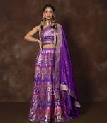 Purple Hand Woven Banarsi Silk Lehenga With Duppatta And Unstitched Blouse