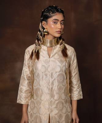 White banarsi brocade silk kurta set 3