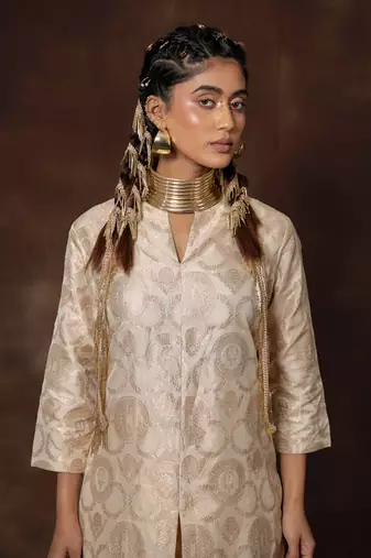 White banarsi brocade silk kurta set