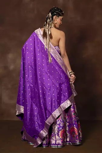 Purple Hand Woven Banarsi Silk Lehenga With Duppatta And Unstitched Blouse
