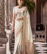 off-white soft silk woven saree with unstitched blouse piece