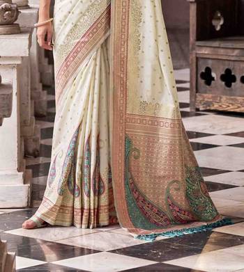 off-white soft silk blend woven saree with unstitched blouse piece 3