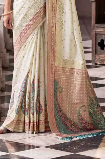 off-white soft silk woven saree with unstitched blouse piece