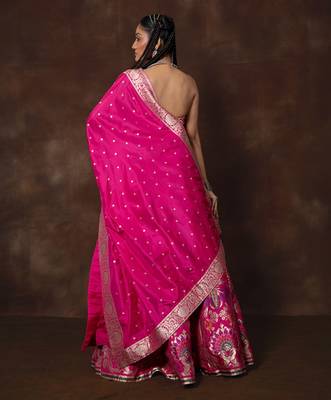 Pink Hand Woven Banarsi Silk Lehenga With Duppatta And Unstitched Blouse 5