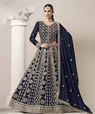 Blue embroidery faux georgette anarkali suit 1