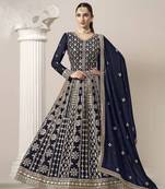 Blue embroidery faux georgette anarkali suit