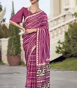 Women's pink silk blend printed saree with unstitched blouse piece