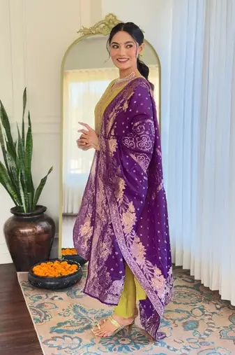  Yellow Embroidered Viscose Kurta Set
