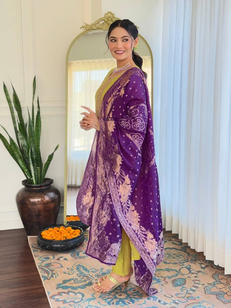  Yellow Embroidered Viscose Kurta Set