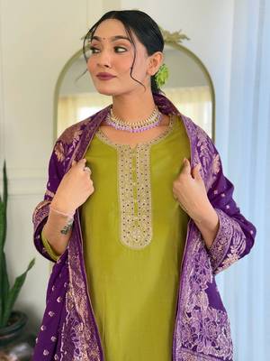  Yellow Embroidered Viscose Kurta Set 5