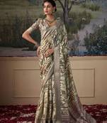 grey cotton silk digital print saree with unstitched blouse piece