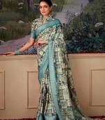 sky blue cotton silk digital print saree with unstitched blouse piece