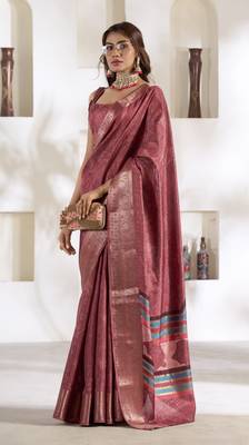 maroon silk blend woven saree with unstitched blouse piece 1