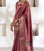maroon silk blend woven saree with unstitched blouse piece