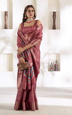 maroon silk blend woven saree with unstitched blouse piece 2