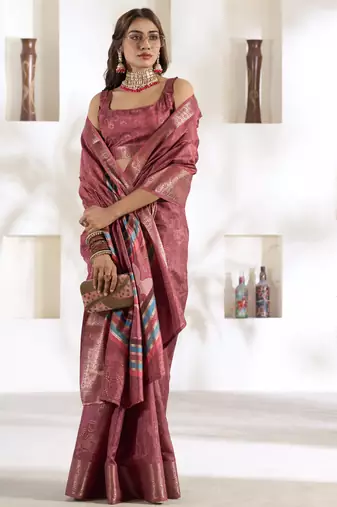 maroon silk blend woven saree with unstitched blouse piece