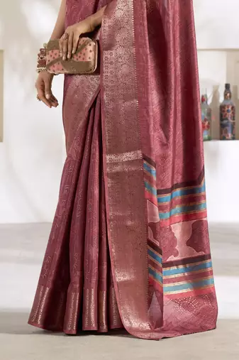 maroon silk blend woven saree with unstitched blouse piece