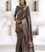 grey silk blend woven saree with unstitched blouse piece