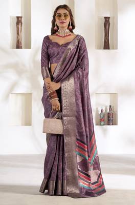 mauve silk blend woven saree with unstitched blouse piece 1