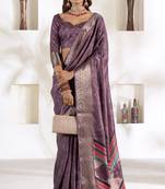 mauve silk blend woven saree with unstitched blouse piece