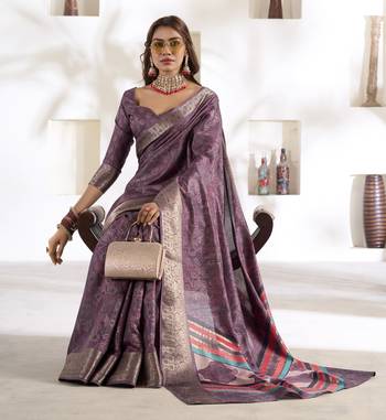 mauve silk blend woven saree with unstitched blouse piece 2