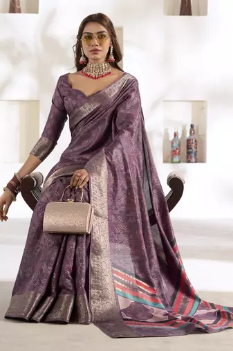 mauve silk blend woven saree with unstitched blouse piece