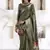 olive silk blend woven saree with unstitched blouse piece