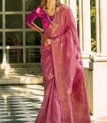 pink tissue silk woven saree with unstitched blouse piece