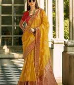 mastard tissue silk woven saree with unstitched blouse piece
