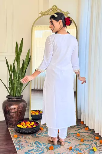 Women's Embroidered Viscose Straight Kurta Pant and Dupatta Set