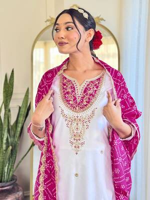 Women's Embroidered Viscose Straight Kurta Pant and Dupatta Set 5