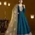 Teal blue embroidery chanderi butti anarkali suit