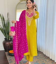 Yellow Embroidered Viscose Straight Kurta set