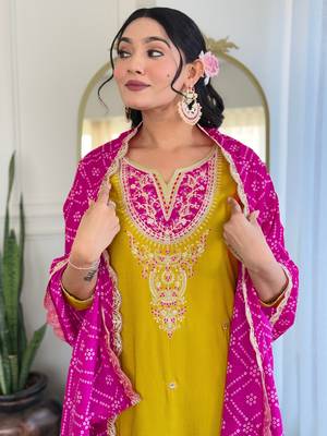 Yellow Embroidered Viscose Straight Kurta set 5