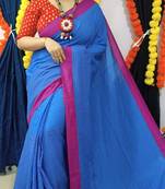 Blue Handloom Cotton Check Saree With Blouse Piece