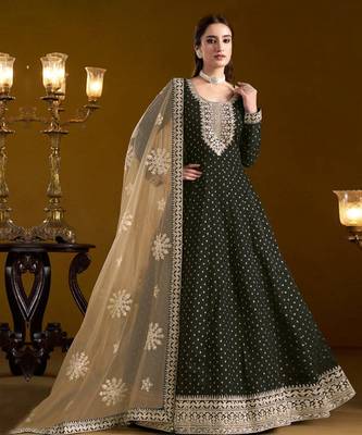 Black embroidery chanderi butti anarkali suit 1