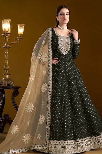 Black embroidery chanderi butti anarkali suit